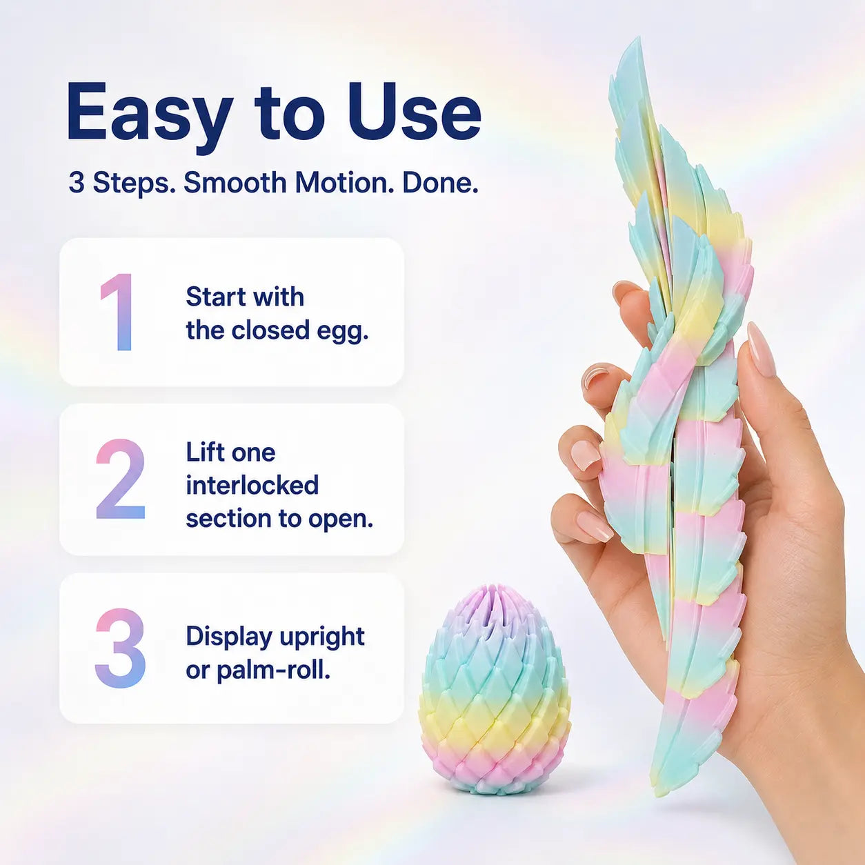 Gigilli 3D Printed Dragon Egg Fidget Toy – Expandable Twist-Apart Sensory Toy for Stress Relief, Desk Display & Gifting | Holographic Pouch Included | 7.5 Cm / 3 In, 45 G