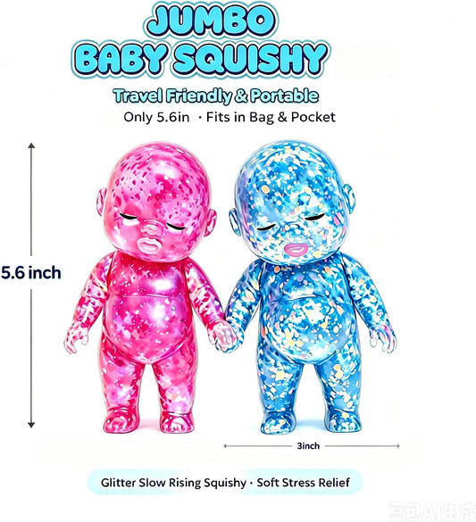 3PCS Baby Squishy Glitter Slow Rising 5.6X3In, Squishy Babies Sensory Fidget for Stress Relief, Soft Cute Squeeze Toys for Office Desk, Car Cup Holder & Travel Bag, Adults Party Gift