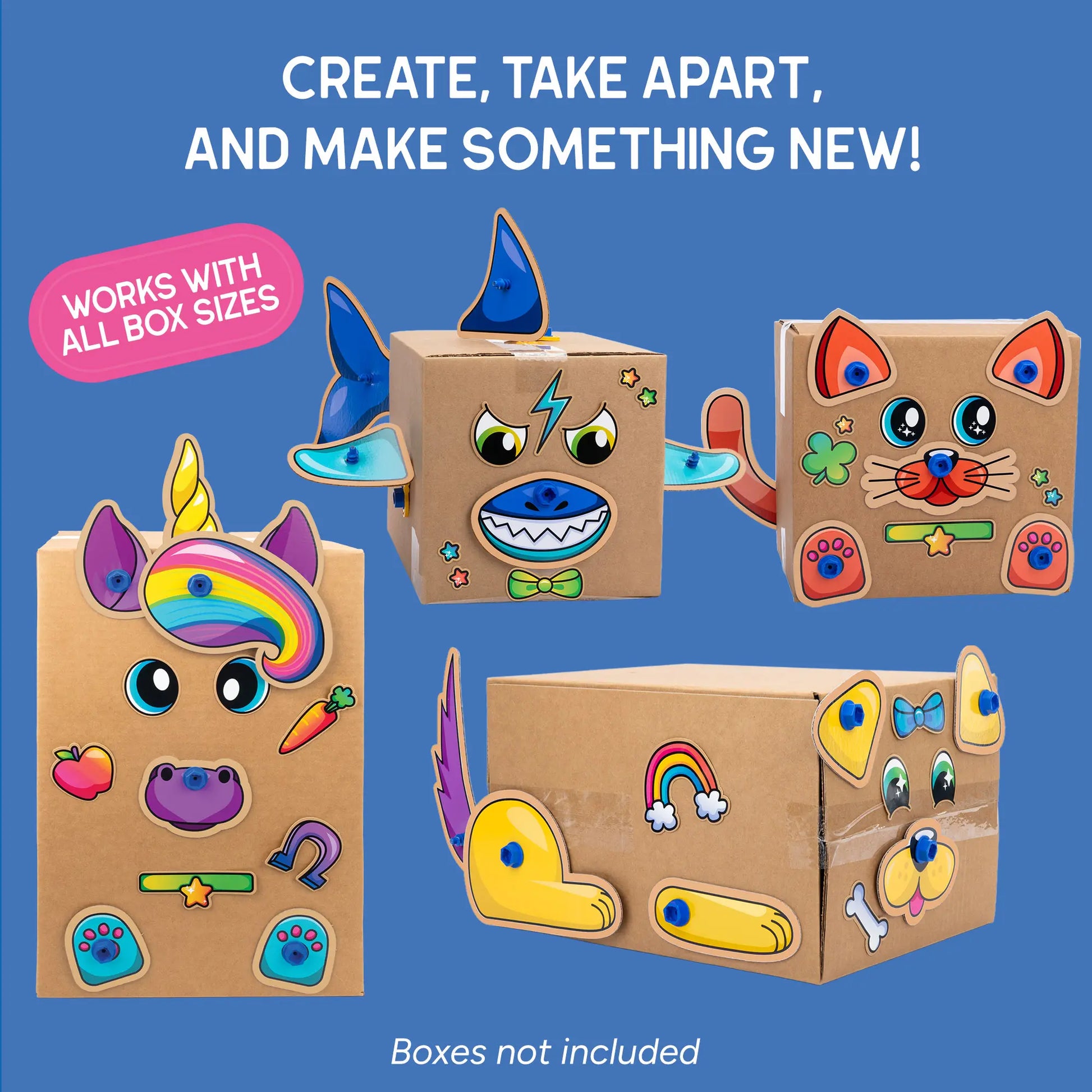 Educational Insights Boxineers Cardboard Animals and Vehicles - Creative Craft Supplies for Kids Projects, Cardboard Tools for Kids, DIY Fine Motor Activities, Kids Crafts and STEM Construction Kits