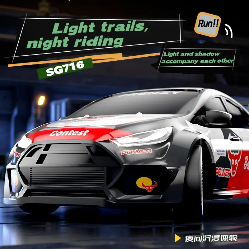 SG716 Unisex 2.4Ghz 4WD Remote Control Drift Car Toy - Adjustable Speed, LED Lights, Extra Tires, Obstacle Accessories, Included Batteries, Nitrosamine Free - Kids Racing Gift for 3-4 Years Old Rc Controlled Rc Cars
