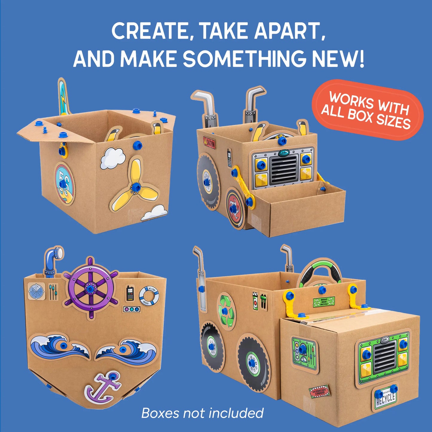Educational Insights Boxineers Cardboard Animals and Vehicles - Creative Craft Supplies for Kids Projects, Cardboard Tools for Kids, DIY Fine Motor Activities, Kids Crafts and STEM Construction Kits