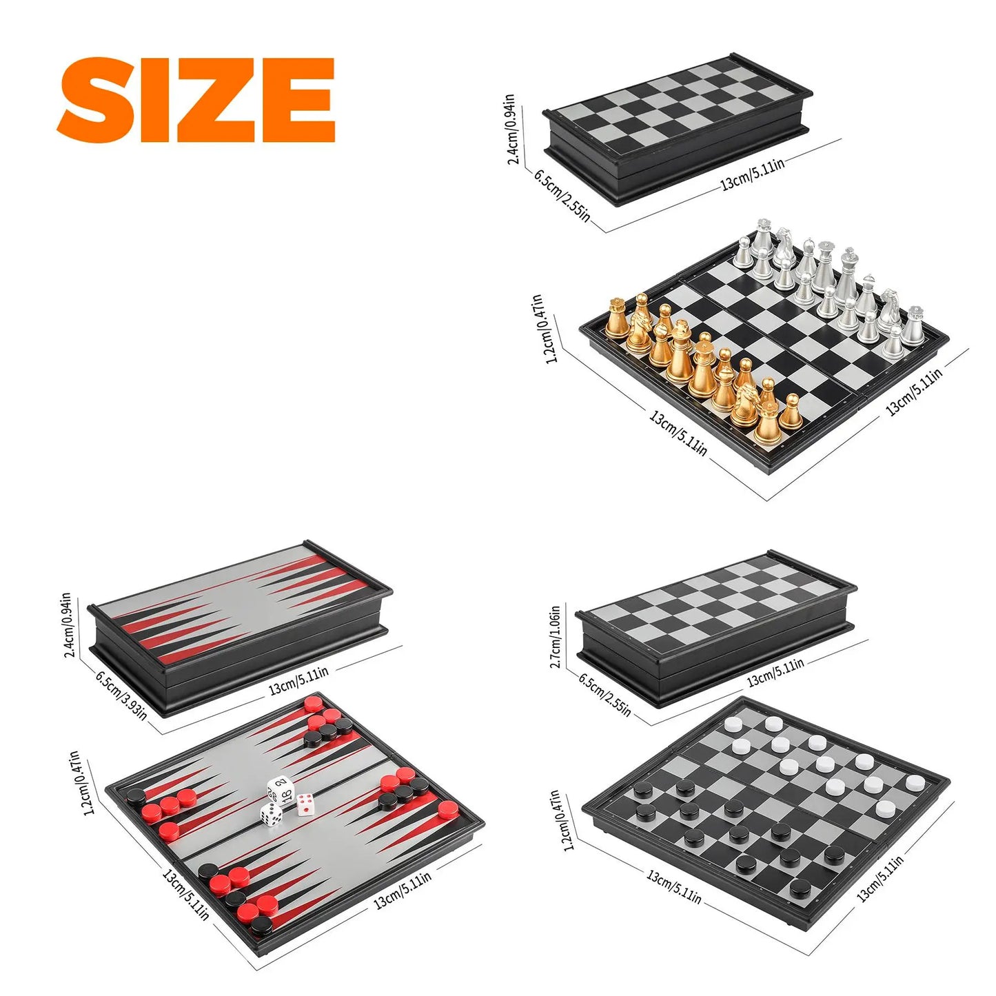 1 Set Mini Magnetic Chess Board Game, Strategy Board Games, Portable Folding Travel Classic Backgammon Checkers Chess Game, Fun Party Game for Kids, Durable