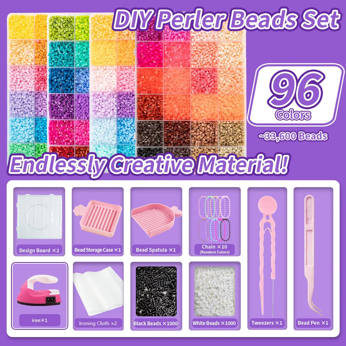 Pixel Art Fuse Beads Kit – Large DIY Craft Set with Iron, Arts & Crafts Supplies, Room Decorations, Fun Educational Toy for Boys & Girls