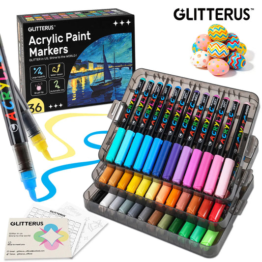 Glitterus Acrylic Markers Set (36/48/72 Colors, Stackable Box) - Automatic Ink Control, Waterproof Flexible Brush Tip, High-Opacity Lightfast Acrylic Painting Pens, Craft Supplies for Adults, Ready Office Art Stationery, Summersale, Tiktokshopbacktoschool