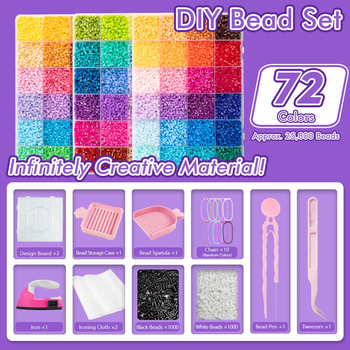 Pixel Art Fuse Beads Kit – Large DIY Craft Set with Iron, Arts & Crafts Supplies, Room Decorations, Fun Educational Toy for Boys & Girls