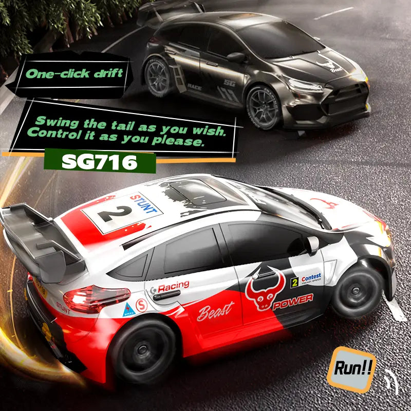 SG716 Unisex 2.4Ghz 4WD Remote Control Drift Car Toy - Adjustable Speed, LED Lights, Extra Tires, Obstacle Accessories, Included Batteries, Nitrosamine Free - Kids Racing Gift for 3-4 Years Old Rc Controlled Rc Cars