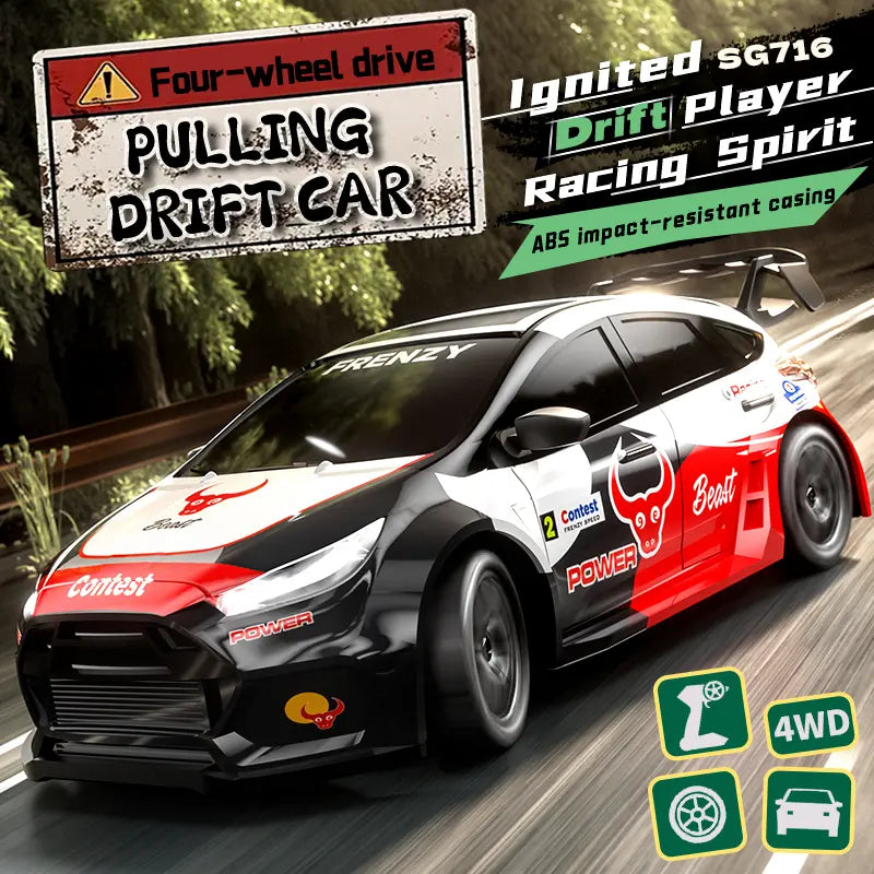 SG716 Unisex 2.4Ghz 4WD Remote Control Drift Car Toy - Adjustable Speed, LED Lights, Extra Tires, Obstacle Accessories, Included Batteries, Nitrosamine Free - Kids Racing Gift for 3-4 Years Old Rc Controlled Rc Cars