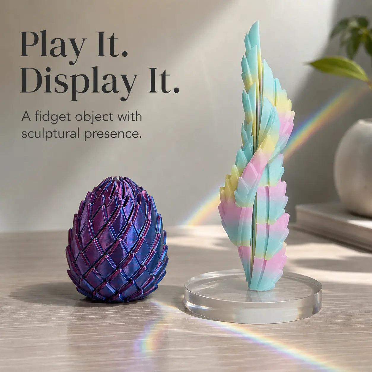 Gigilli 3D Printed Dragon Egg Fidget Toy – Expandable Twist-Apart Sensory Toy for Stress Relief, Desk Display & Gifting | Holographic Pouch Included | 7.5 Cm / 3 In, 45 G