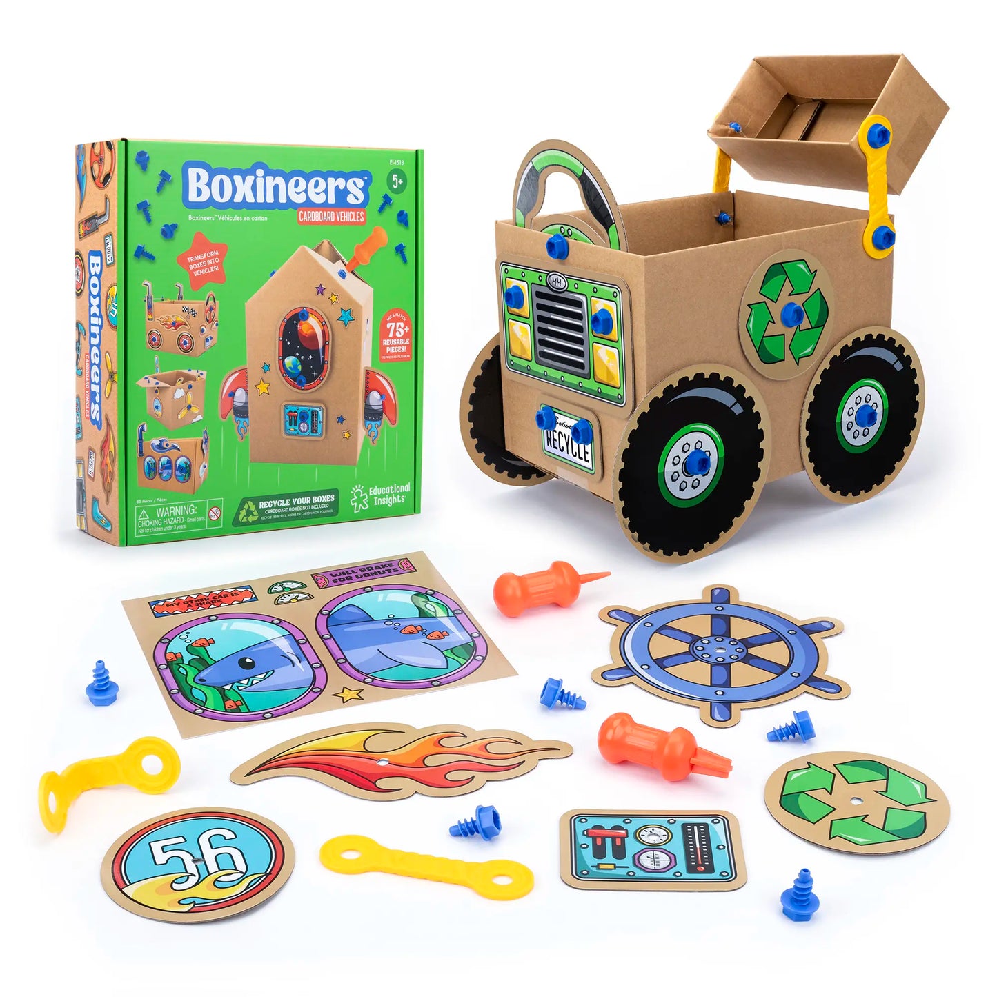 Educational Insights Boxineers Cardboard Animals and Vehicles - Creative Craft Supplies for Kids Projects, Cardboard Tools for Kids, DIY Fine Motor Activities, Kids Crafts and STEM Construction Kits