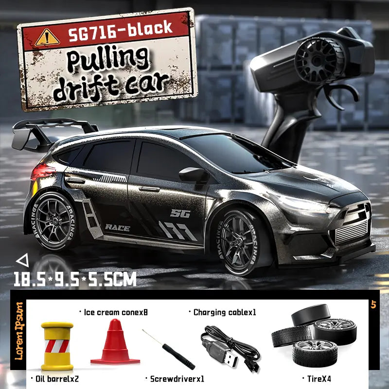 SG716 Unisex 2.4Ghz 4WD Remote Control Drift Car Toy - Adjustable Speed, LED Lights, Extra Tires, Obstacle Accessories, Included Batteries, Nitrosamine Free - Kids Racing Gift for 3-4 Years Old Rc Controlled Rc Cars