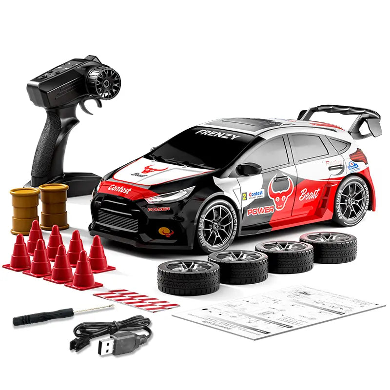 SG716 Unisex 2.4Ghz 4WD Remote Control Drift Car Toy - Adjustable Speed, LED Lights, Extra Tires, Obstacle Accessories, Included Batteries, Nitrosamine Free - Kids Racing Gift for 3-4 Years Old Rc Controlled Rc Cars