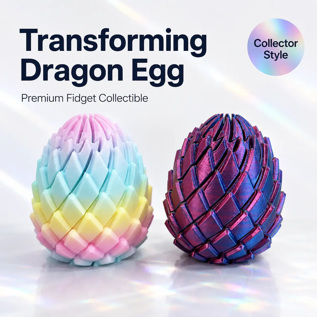 Gigilli 3D Printed Dragon Egg Fidget Toy – Expandable Twist-Apart Sensory Toy for Stress Relief, Desk Display & Gifting | Holographic Pouch Included | 7.5 Cm / 3 In, 45 G