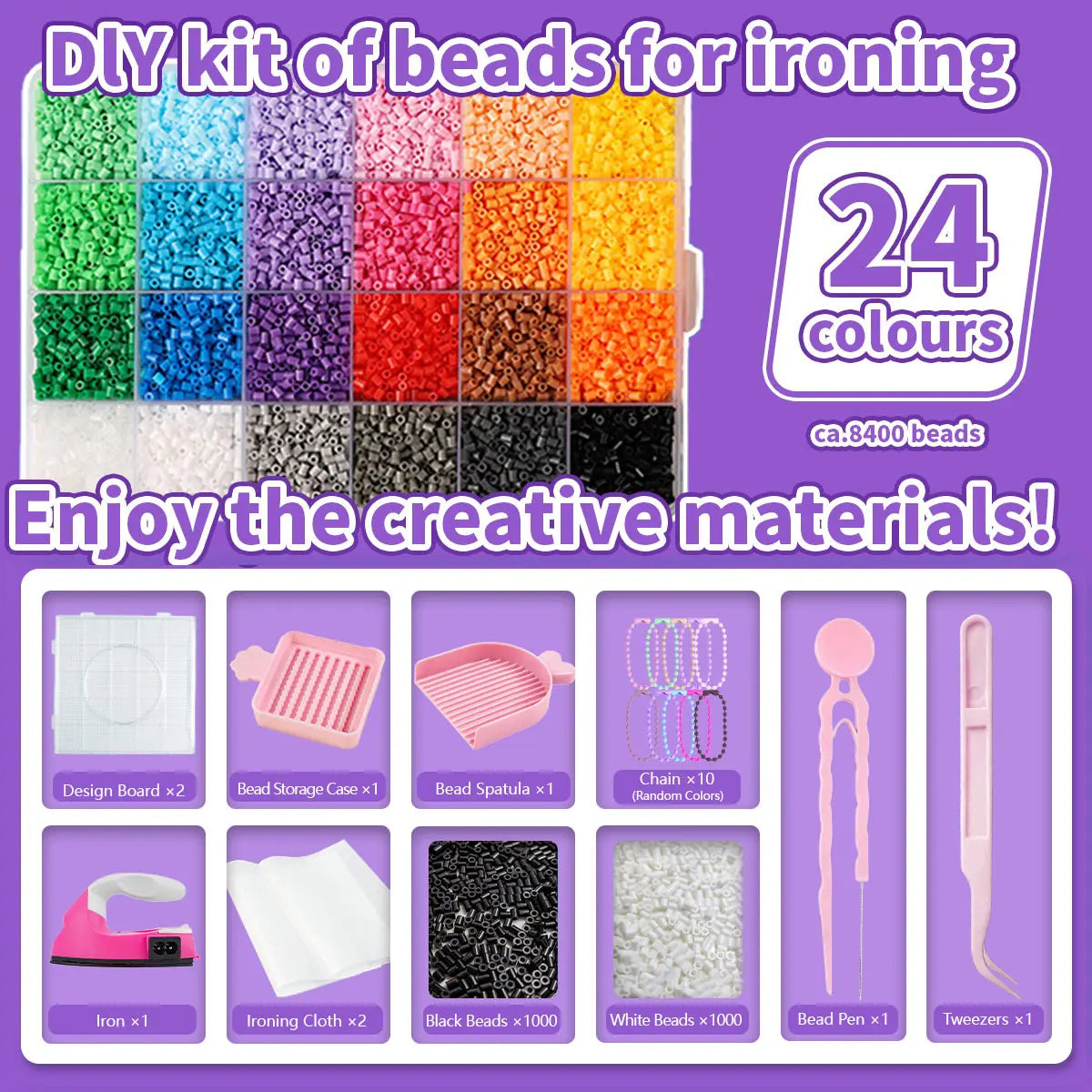 Pixel Art Fuse Beads Kit – Large DIY Craft Set with Iron, Arts & Crafts Supplies, Room Decorations, Fun Educational Toy for Boys & Girls
