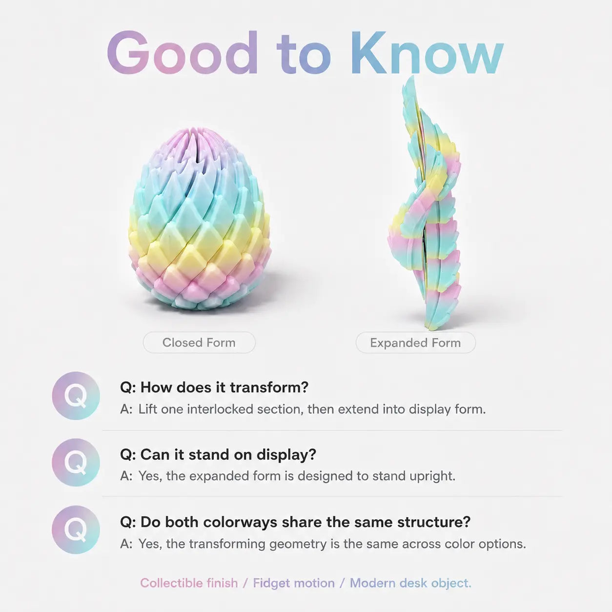 Gigilli 3D Printed Dragon Egg Fidget Toy – Expandable Twist-Apart Sensory Toy for Stress Relief, Desk Display & Gifting | Holographic Pouch Included | 7.5 Cm / 3 In, 45 G