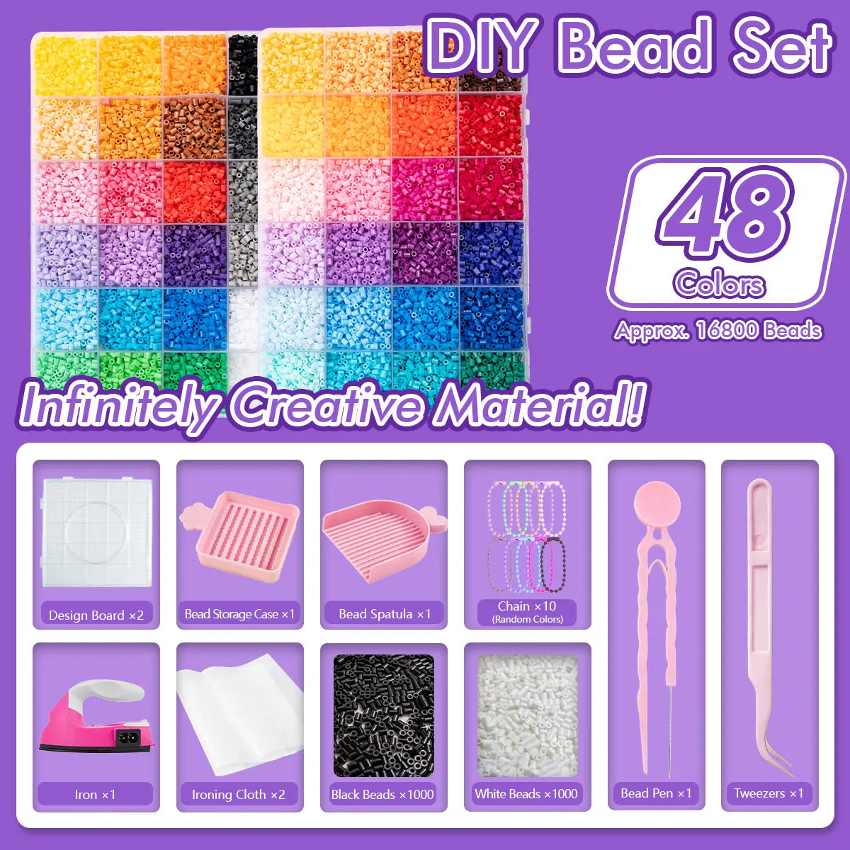 Pixel Art Fuse Beads Kit – Large DIY Craft Set with Iron, Arts & Crafts Supplies, Room Decorations, Fun Educational Toy for Boys & Girls