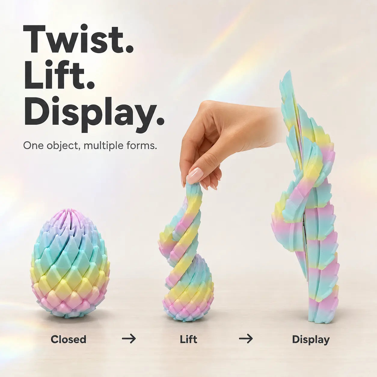 Gigilli 3D Printed Dragon Egg Fidget Toy – Expandable Twist-Apart Sensory Toy for Stress Relief, Desk Display & Gifting | Holographic Pouch Included | 7.5 Cm / 3 In, 45 G